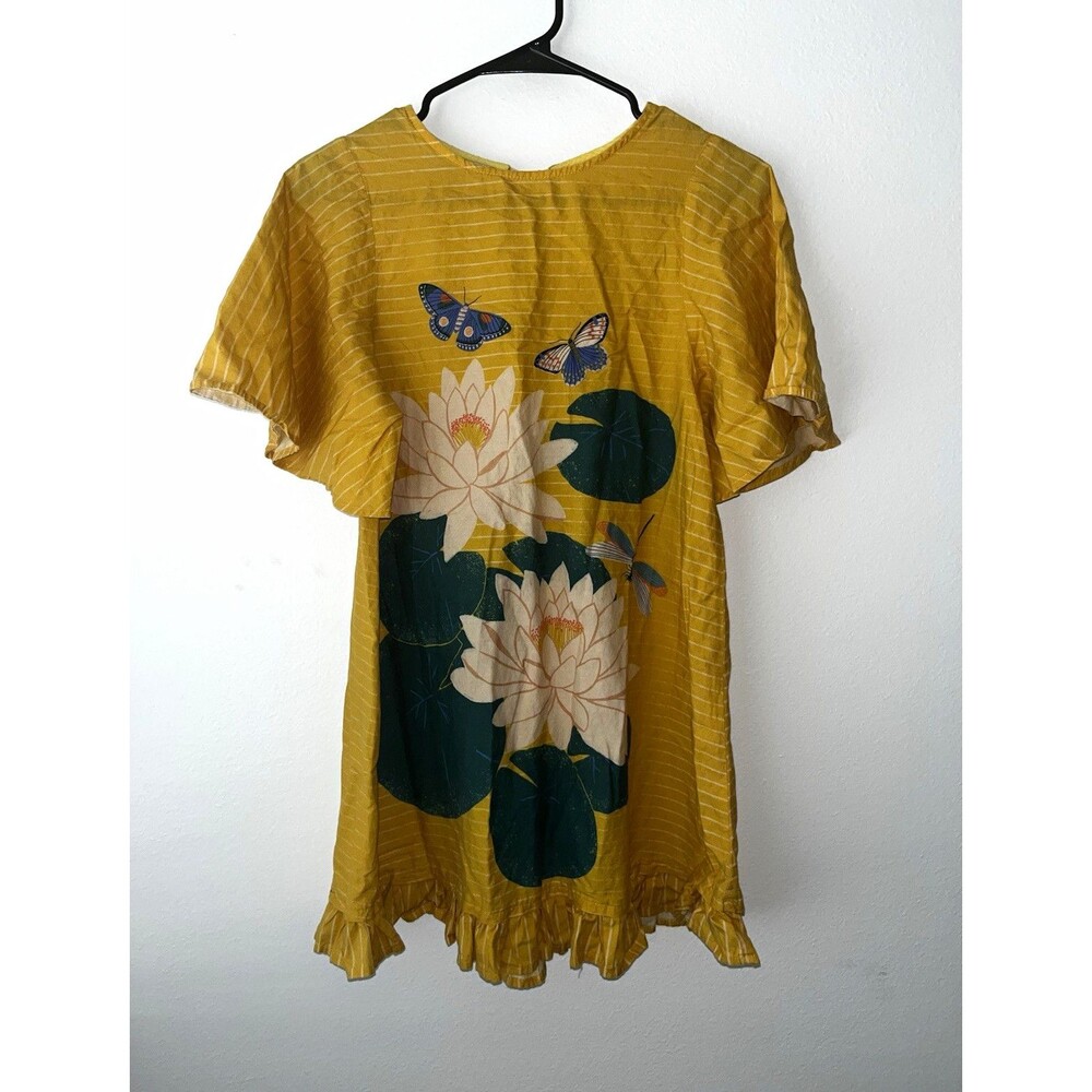 Fábula Girls Size 10 Yellow Striped Butterfly Floral Ruffle Hem Dress